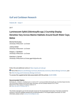 Luminescent Syllid (Odontosyllis Sp.) Courtship Display Densities Vary Across Marine Habitats Around South Water Caye, Belize