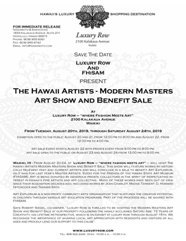 The Hawaii Artists - Modern Masters Art Show and Benefit Sale