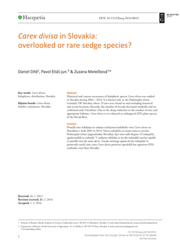 Carex Divisa in Slovakia: Overlooked Or Rare Sedge Species?