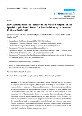 How Sustainable Is the Increase in the Water Footprint of the Spanish Agricultural Sector? a Provincial Analysis Between 1955 and 2005–2010