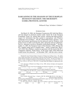 The Microsoft-Samba Protocol License Fessor at Columbia Law School, Whose Software Freedom Law Center Pro- Vided Legal Representation for Samba