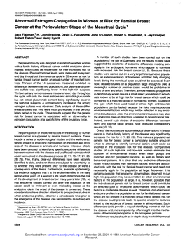 Abnormal Estrogen Conjugation in Women at Risk for Familial Breast Cancer at the Periovulatory Stage of the Menstrual Cycle1