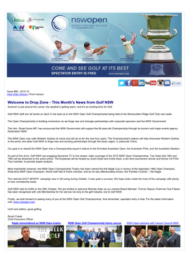 Welcome to Drop Zone - This Month's News from Golf NSW Summer Is Just Around the Corner, the Weather's Getting Warm, and It's an Exciting Time for Golf