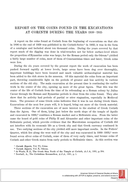 Report on the Coins Found in the Excavations at Corinth During the Years 1930-1935
