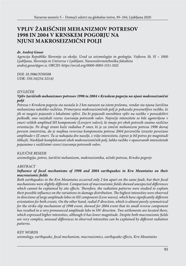VPLIV ŽARIŠČNIH MEHANIZMOV POTRESOV 1998 in 2004 V KRNSKEM POGORJU NA NJUNI MAKROSEIZMIČNI POLJI Dr