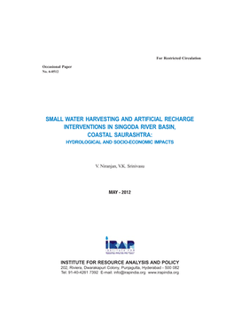 Small Water Harvesting and Artificial Recharge Interventions in Singoda River Basin, Coastal Saurashtra: Hydrological and Socio-Economic Impacts