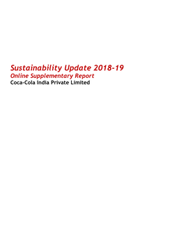 Sustainability Update 2018-19 Online Supplementary Report Coca-Cola India Private Limited