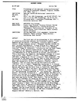 Proceedings of the American Journalism Historians' Association Conference (Roanoke, Virginia, October 6-8, 1994)