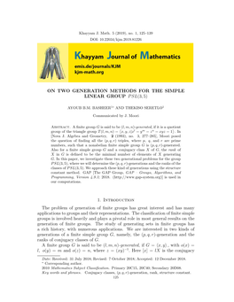 On Two Generation Methods for the Simple Linear Group Psl(3,5)