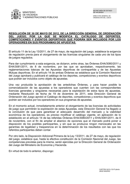 Resolución De 30 De Mayo De 2012, Modifica El Catálogo
