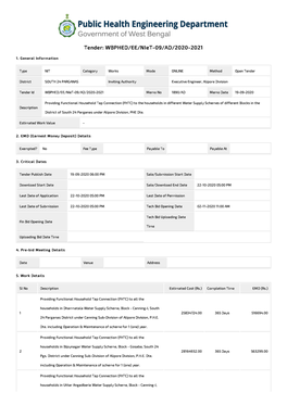 Tender: WBPHED/EE/Niet-09/AD/2020-2021 1