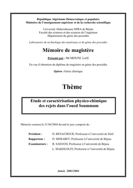 Etude Et Caractérisation Physico-Chimique Des Rejets Dans L'oued Soummam Par Mouni Lotfi.Pdf