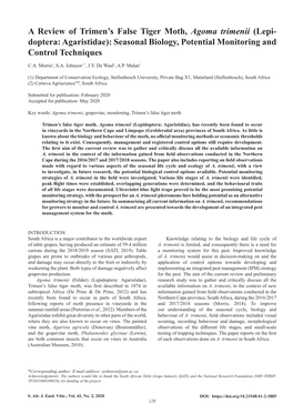 Seasonal Biology, Potential Monitoring and Control Techniques