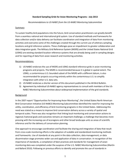 Standard Sampling Grids for Avian Monitoring Programs - July 2013