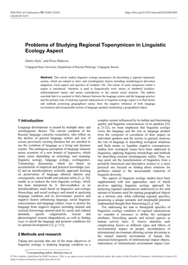 Problems of Studying Regional Toponymicon in Linguistic Ecology Aspect