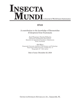 Insecta Mundia Journal of World Insect Systematics