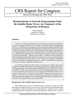 Retransmission of Network Programming Under the Satellite Home Viewer Act: Summary of the Primetime 24 Decision