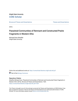 Parasitoid Communities of Remnant and Constructed Prairie Fragments in Western Ohio