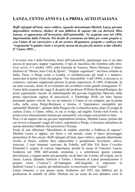 Lanza, Cento Anni Fa La Prima Auto Italiana