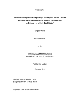 1 Sascha Erler Radiolizenzierung Im Deutschsprachigen Teil Belgiens