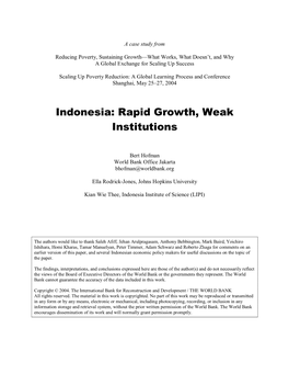 Indonesia: Rapid Growth, Weak Institutions