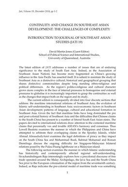 Continuity and Change in Southeast Asian Development: the Challenges of Complexity