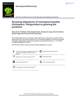 (Orthoptera: Tettigoniidae) to Gleaning Bat Predation