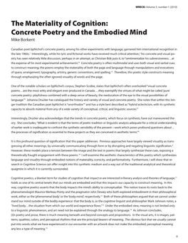 The Materiality of Cognition: Concrete Poetry and the Embodied Mind Mike Borkent