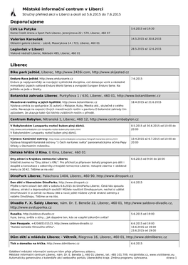 Stručný Přehled Akcí V Liberci a Okolí Od 5.6.2015 Do 7.6.2015 Doporučujeme