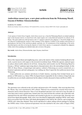 Zootaxa, Andiorrhinus Meansi Sp.N., a New Giant Earthworm from The