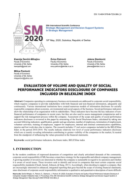 Evaluation of Volume and Quality of Social Performance Indicators Disclosure of Companies Included in Belexline Index