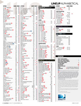 Lineup Alphabetical Network Channel Package Network Channelpackage Network Channelpackage Network Channel Package the 101™ Network