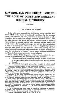 The Role of Costs and Inherent Judicial Authority