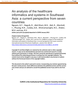 An Analysis of the Healthcare Informatics and Systems in Southeast Asia: a Current Perspective from Seven Countries Nguyen, Q.T