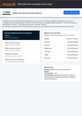 800 Train Time Schedule & Line Route