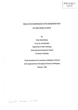 Role of Mycorrhizas in the Regeneration of Arid Zone Plants