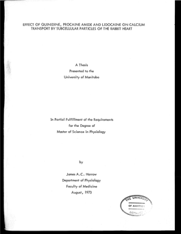 Effect of Quinidine, Procaine Amide and Lidocaine on Calcium Transport by Subcellular Particles of the Rabbit Heart