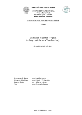 Estimation of Carbon Footprint in Dairy Cattle Farms of Southern Italy