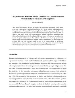 The Quebec and Northern Ireland Conflict: the Use of Violence to Promote Independence And/Or Recognition