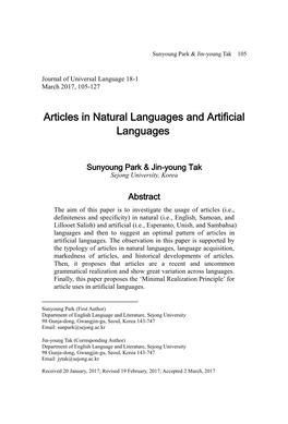 Articles in Natural Languages and Artificial Languages*