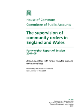 The Supervision of Community Orders in England and Wales