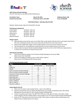 2021 Charles Schwab Challenge (The 35Th of 50 Events in the 2020-21 PGA TOUR Season)