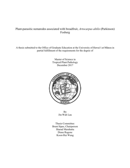 Plant-Parasitic Nematodes Associated with Breadfruit, Artocarpus Altilis (Parkinson) Fosberg