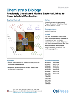 Previously Uncultured Marine Bacteria Linked to Novel Alkaloid Production