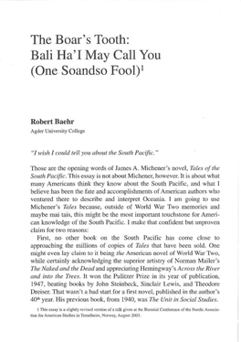 The Boar's Tooth: Bali Ha'i May Call You (One Soandso Fool)1