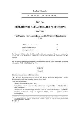 The Medical Profession (Responsible Officers) Regulations 2010