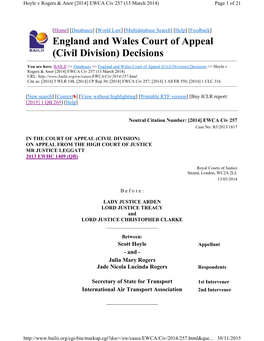 England and Wales Court of Appeal (Civil Division) Decisions