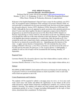 ANGL 4850-01 Prospectus Lawrence Durrell's Alexandria Quartet