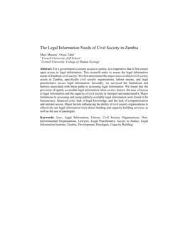 A Survey of the Legal Information Needs of Zambian Civil Society