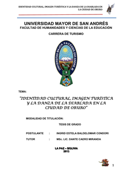 Identidad Cultural, Imagen Turística Y La Danza De La Diablada En La Ciudad De Oruro